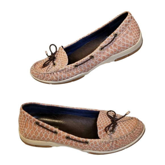 Sperry Shoes - Sperry Top Sider Womens 8 M Coral Leather Crocodile Print Boat Loafers 9838053